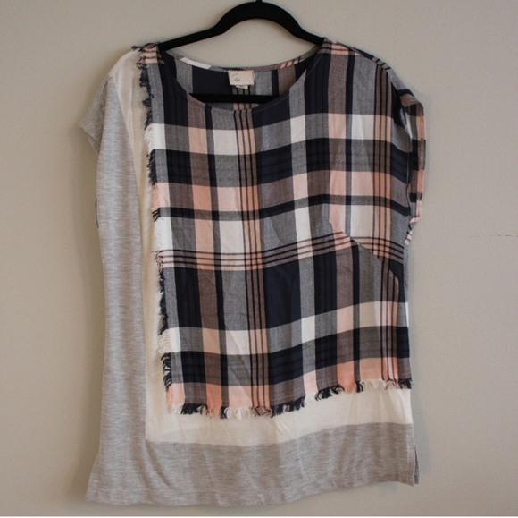Moving Sale! Anthropologie Postmark Plaid patterned top medium - Picture 2 of 6